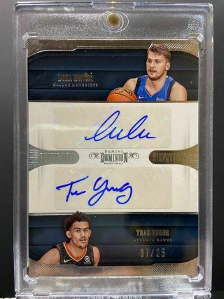 2018 - 19 Panini Dominion Luka Doncic Trae Young Dual Rookie Autograph Auto 07/25 3