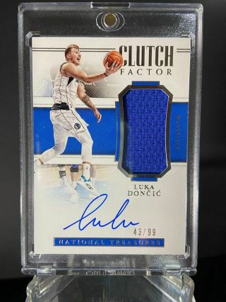 2018 - 19 National Treasures Luka Doncic Clutch Factor Rookie Jersey Auto 43/99
