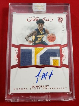 2019 - 20 Panini Flawless Ja Morant Rc Auto 3/ 20 Ruby Sick Two Letter Patch