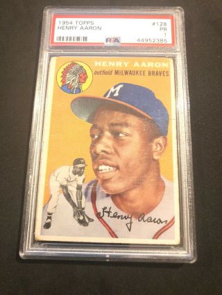 Psa 1 1954 Topps 128 Hank Aaron Rookie Bv $5,  000 Classic Braves Hof