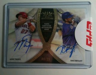 2017 Topps Tier One Dual Autograph Mike Trout Kris Bryant /25 Roy Mvp