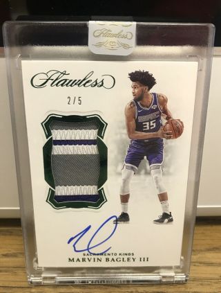 Marvin Bagley 2018 - 19 Panini Flawless Rookie Patch Auto Emerald 2/5 Rc Rpa