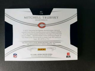 MITCHELL TRUBISKY 2017 NATIONAL TREASURES ROOKIE PATCH AUTO 86/99 BEARS RPA RC 2