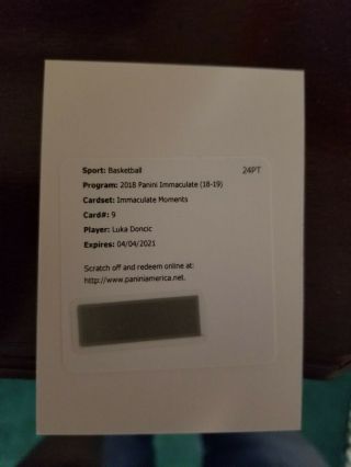 Luka Doncic 2018/19 Immaculate Moments Rc Auto Redemption