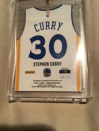 2016 Panini Threads Team Die - Cut Stephen Curry AUTO Jersey Number 30/99 1/1 SP 3