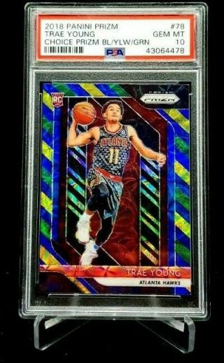 2018 - 19 Panini Prizm Choice Trae Young Blue Green Yellow Rookie Rc Psa 10