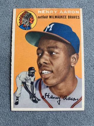 Authentic 1954 Topps Hank Aaron Rookie Rc 128 Sharp - Great Eye Appeal