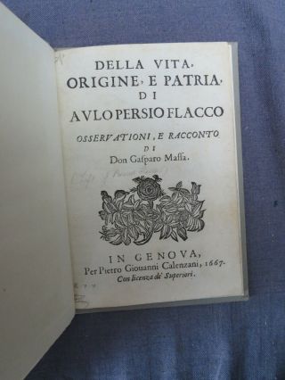 1667 Della Vita,  Origine E Patria De Aulo Persio Flacco,  Pamphlet,  Satire Poet