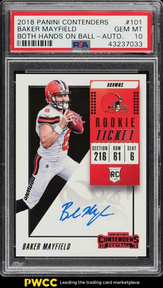 2018 Panini Contenders Both Hands Baker Mayfield Rookie Rc Auto Psa 10 (pwcc)