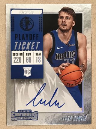 2018 - 19 Contenders Playoff Ticket Luka Doncic Mavericks Rc Rookie Auto 14/65