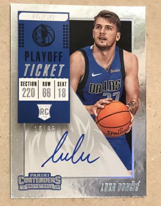 2018 - 19 Contenders Playoff Ticket Luka Doncic Mavericks Rc Rookie Auto 18/65
