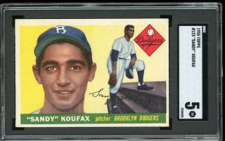 Sgc 5 1955 Topps 123 Sandy Koufax Brooklyn Dodgers Rookie Card Rc Holder