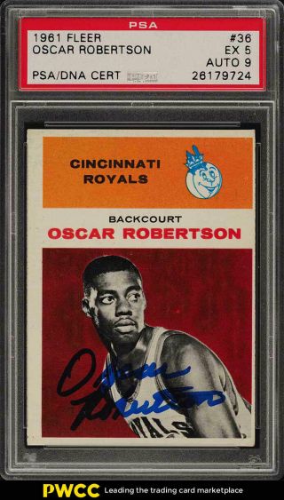 1961 Fleer Basketball Oscar Robertson Rookie Rc Psa/dna Auto 9 36 Psa 5 (pwcc)