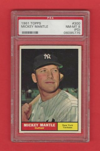 1961 Topps 300 Mickey Mantle Psa 8 Nm - Mt (pd) Look At Card Ny Yankees