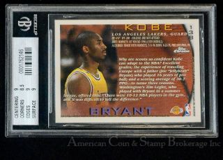 1996 - 97 TOPPS CHROME RC 138 Kobe Bryant BECKETT 9 BGS Rookie Card 2
