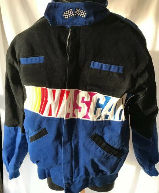 Team Nascar Racing Jacket Blue Black Zip Front Men 