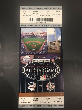 2008 Mlb Baseball All Star Game Yankee Stadium Last Year Full Ticket Stub Jeter
