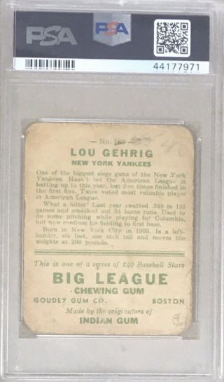 1933 Goudey LOU GEHRIG 92 PSA 1 (MK) ICONIC CARD 2