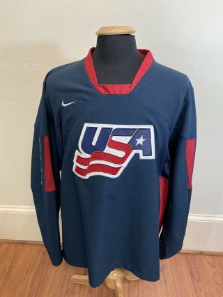 Vintage Men’s Nike Usa Olympic Team Ice Hockey Jersey Blue Size 2xl Xxl Sewn