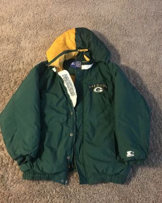 Vintage Green Bay Packers Starter Nfl Jacket With Detachable Hood Size Xl