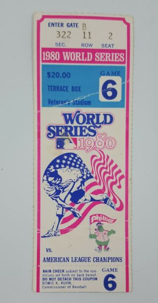 1980 World Series Ticket Stub Kansas City Royals At Philadelphia Phillies Game 6