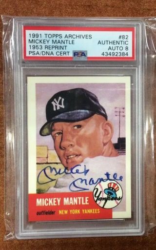 1953 1991 Topps Archives Mickey Mantle Signed Auto Psa / Dna Certified