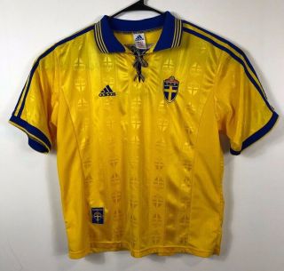 Vtg Adidas Sweeden Yellow Short Sleeve National Soccer Jersey Size Large