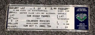 Oct 7 2001 Padres Vs Rockies Full Ticket Henderson 3000th Hit Gwynn Final Game