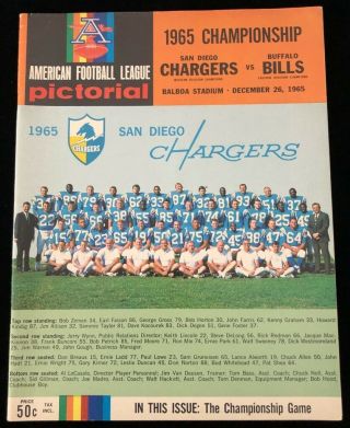 1965 Afl Championship Football Program - Buffalo Bills @ San Diego Chargers