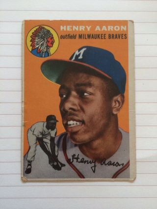 1954 Topps Hank Aaron Milwaukee Braves 128 Rookie Baseball Card