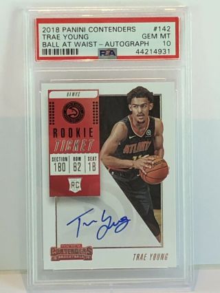 Psa 10 Trae Young Contenders Auto Ball At Waist 142 Rookie Rc Autograph Gem