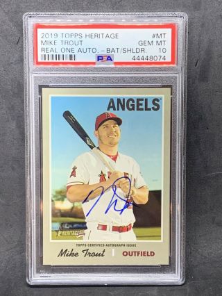 2019 Topps Heritage High Number Mike Trout Angels Real One Auto Sp Psa 10 Gem