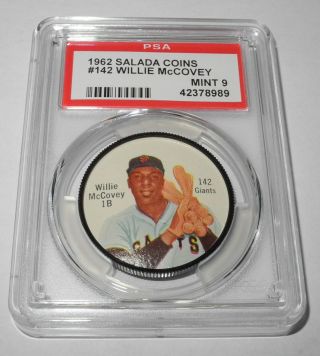 1962 Salada Baseball Coin Pin 142 Willie Mccovey San Francisco Giants Psa 9
