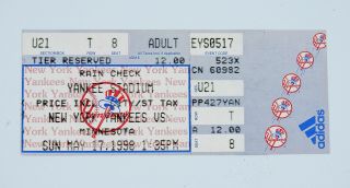 1998 Ny Yankees David Wells Perfect Game Ticket Stub 5 - 17 - 98