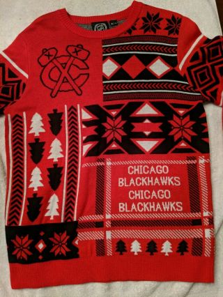 Chicago Blackhawks Patches Crew Neck Ugly Christmas Sweater Size M