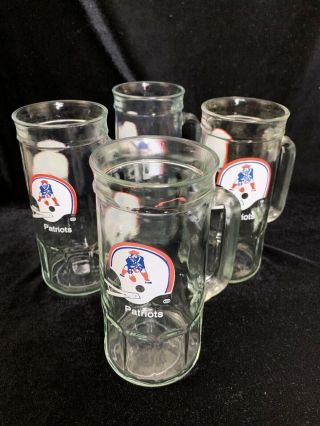 Set Of 4 Vintage England Patriots Fisher Nut Glass Beer Stein Mug Glasses