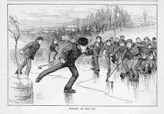 Hockey On The Ice,  Early 1884 Hockey Engraving,  Skates,  Hockey Stick,  History