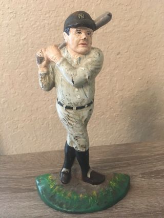 Vintage Babe Ruth Cast Iron Hand Painted Doorstop 8 3/4 " Tall