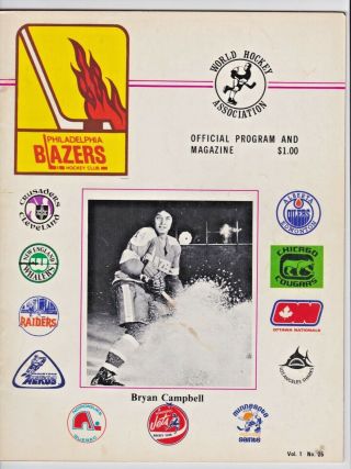 Philadelphia Blazers Vs.  York Raiders 1972 - 73 Wha Program World Hockey Assoc