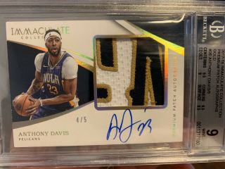 Anthony Davis 2017 - 18 Immaculate Gold 4/5 Game Jsy Patch Auto Autograph Bgs