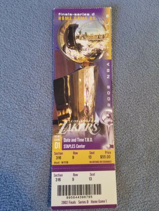 2002 Lakers Nba Finals Game 1 Ticket Kobe Bryant Shaq Horry Magic Jersey Stub