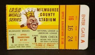 1958 World Series Ticket Game 1 - Milwaukee Braves Vs.  Ny Yankees