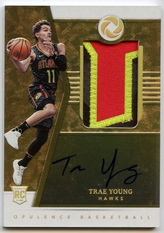 2018 - 19 Panini Opulence Rookie Patch Autograph Trae Young 01/10 Holo Gold Auto