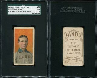1909 - 1911 T206 Frank Chance Portrait Chicago Cubs Hof Sgc 20 Brown Hindu