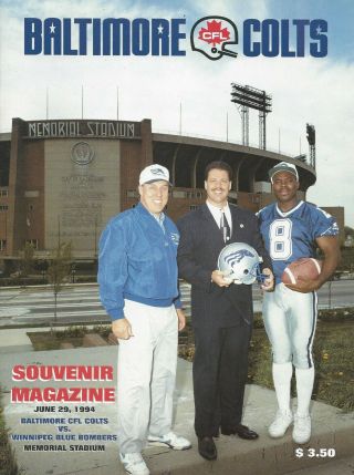 1994 Baltimore Cfl Colts Vs.  Winnipeg Blue Bombers Cfl Football Program Fwil