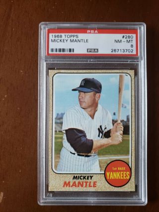 Stunning 1968 Topps 280 Mickey Mantle York Yankees Psa 8 Nmmt
