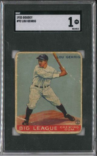 1933 Goudey Lou Gehrig 92 Sgc 1 Rookie York Yankees Hof " Iconic Card "