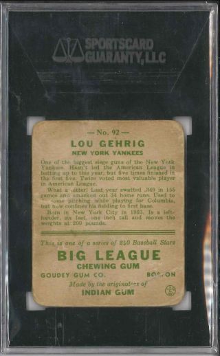 1933 Goudey Lou Gehrig 92 SGC 1 Rookie York Yankees HOF 