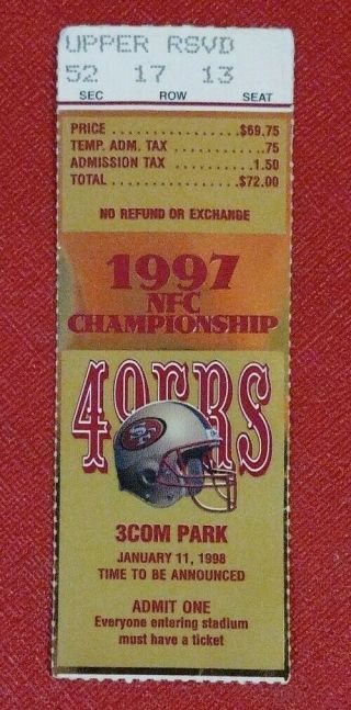 1997 Nfl Nfc Championship Game Ticket Stub 49ers Vs Packers