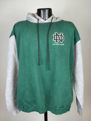 Men’s Vintage Notre Dame Fighting Irish Green Sweatshirt Hoodie Large Galt Crew